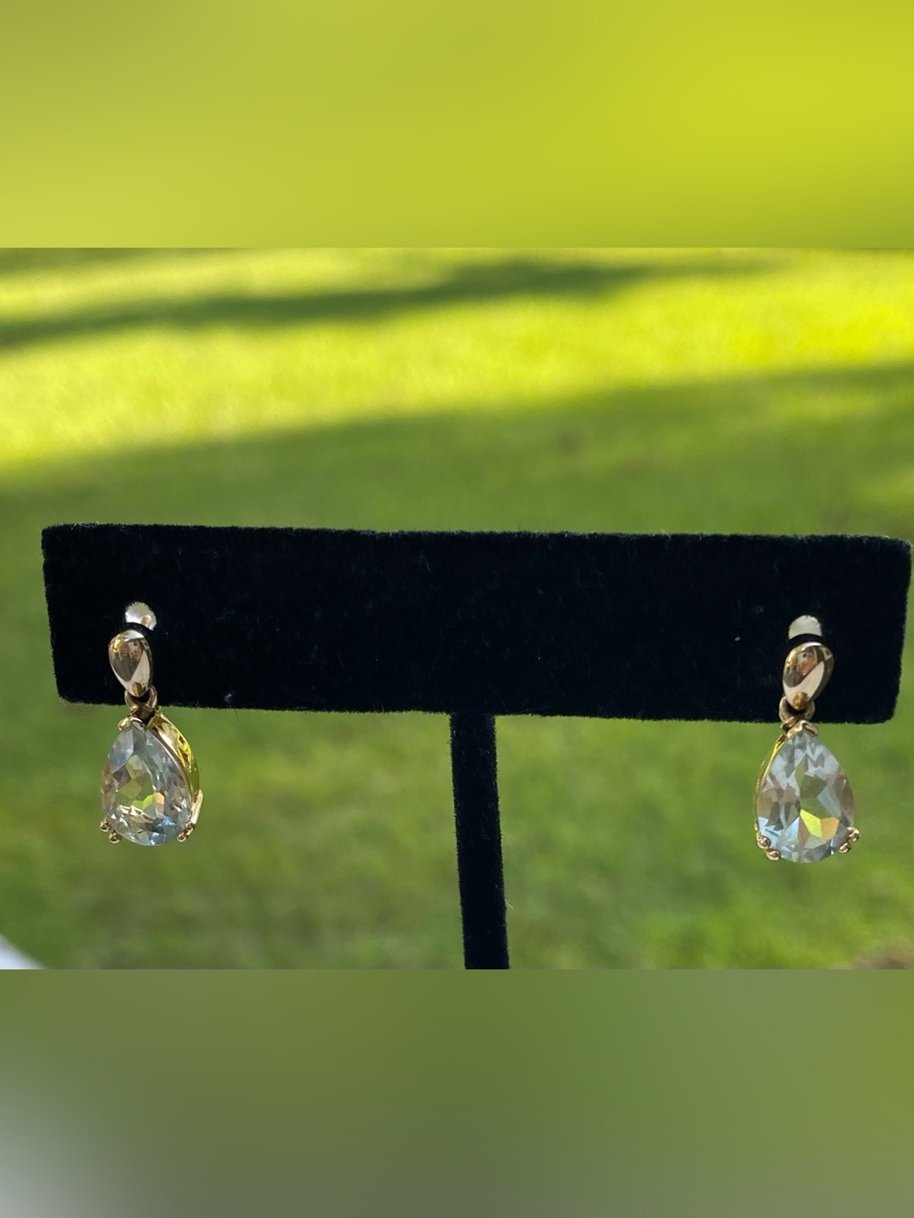 14K Gold Green Amethyst Pear Drop Earrings